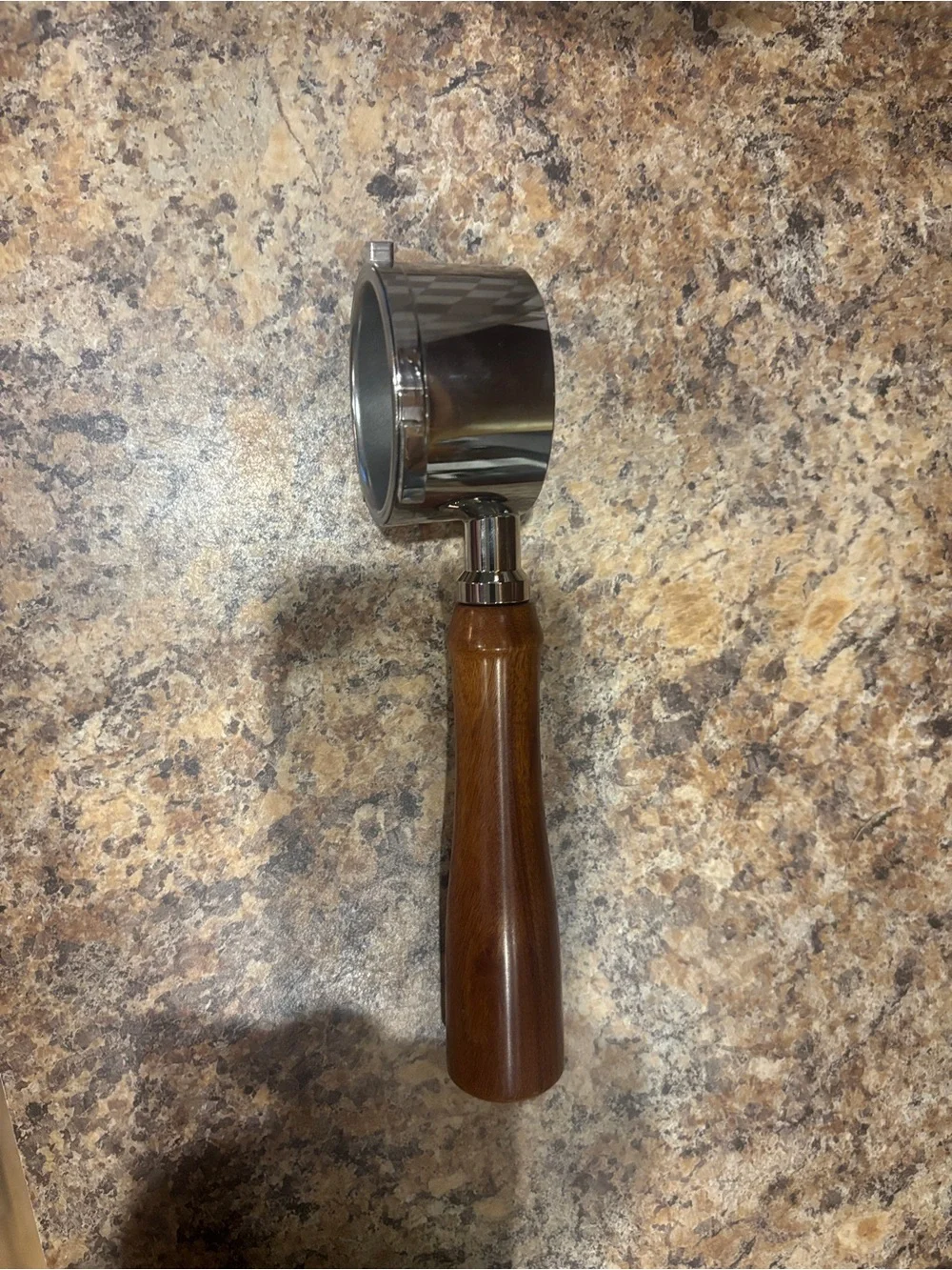 Brown Wood-Handle Portafilter for Espresso Machines